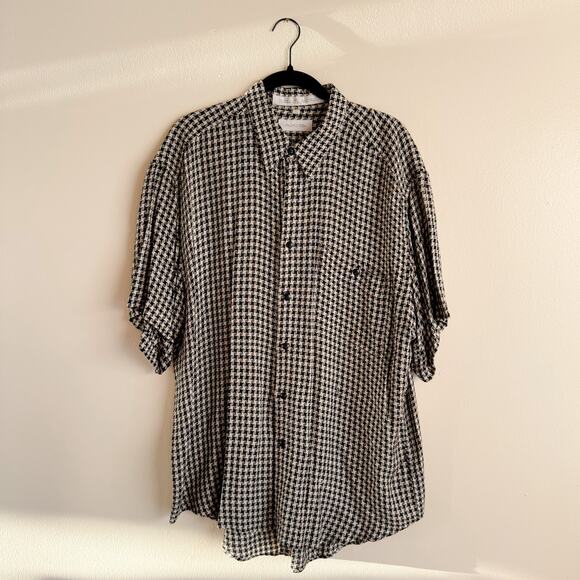 Axis Black + Tan Pinwheel Square Pattern Collared Short Sleeve Button Up - Large - Picture 1 of 6